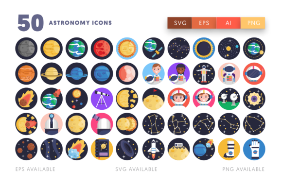 50 Astronomy Icons: Graphics for Modern Blog & Editorial Design