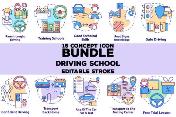 Driving School Icons Bundle: Graphics Review
