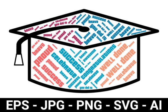 Graduation Hat Wordcloud Graphics & Illustrations for Commercial Design Projects