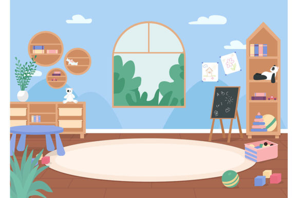 Kindergarten Classroom Flat Illustration for Warm, Inviting Brand Graphics