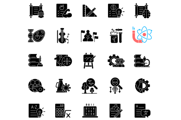 School Subjects Black Glyph Icons Bundle: Clean Graphics for Branding and Content