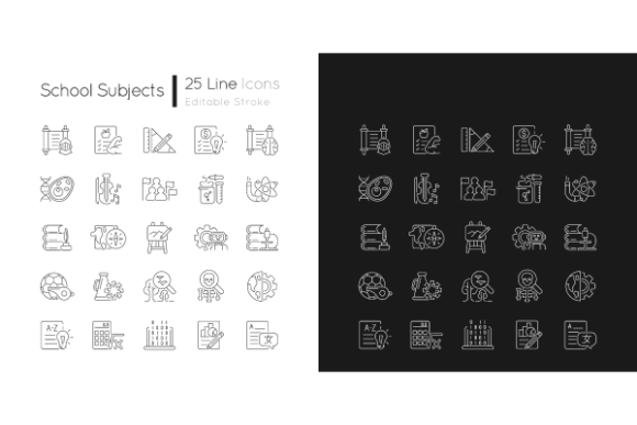 School Subjects Linear Icons Bundle: Modern Graphics for Educational Branding